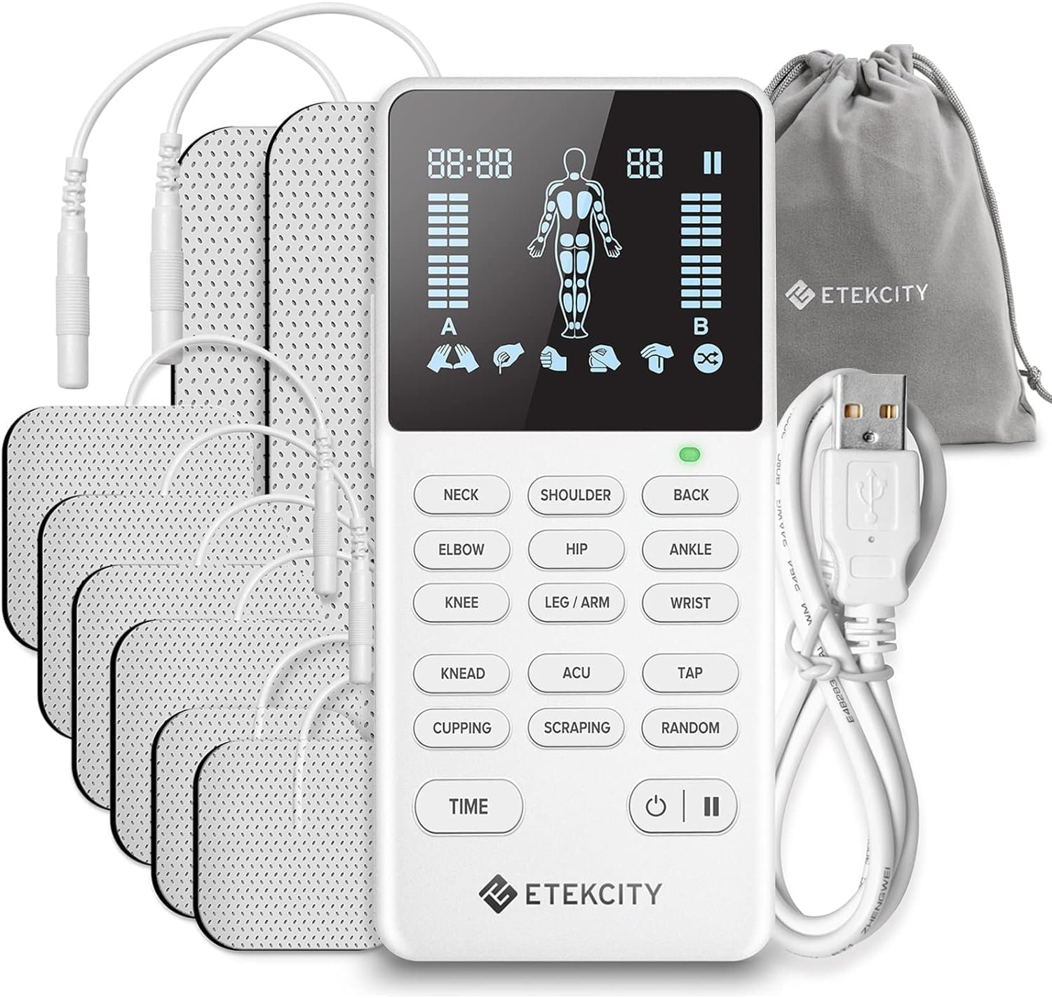 Etekcity 4-Channel Rechargeable TENS Unit, Muscle Stimulator, FSA Eligible