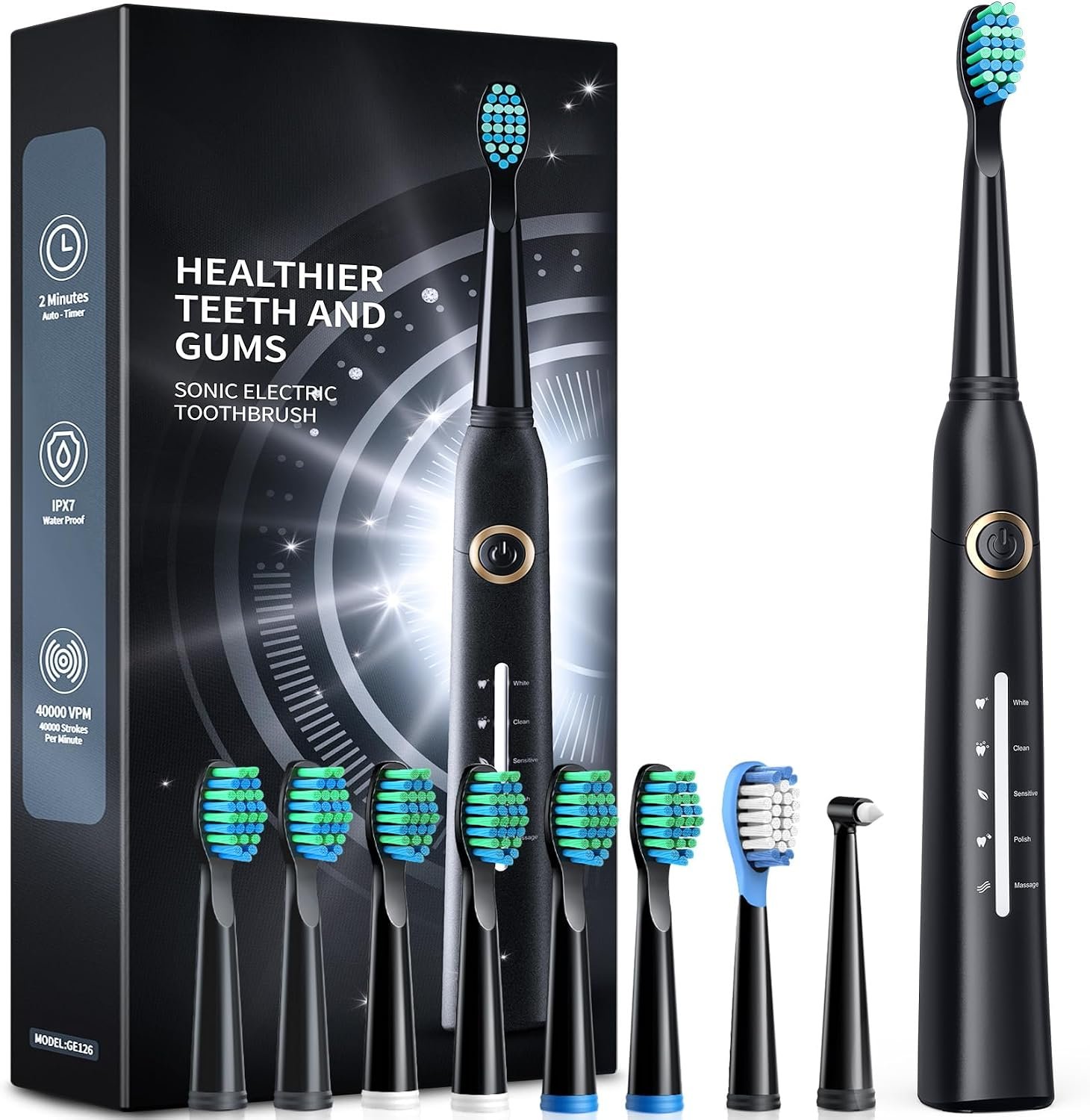 TEETHEORY Electric Toothbrush for Adults with 8 𝐁𝐫𝐮𝐬𝐡 𝐇𝐞𝐚𝐝𝐬, Sonic Electric Toothbrush with 40000 VPM Deep Clean 5 Modes, Rechargeable Toothbrushes Fast Charge 4 Hours Last 30 Days