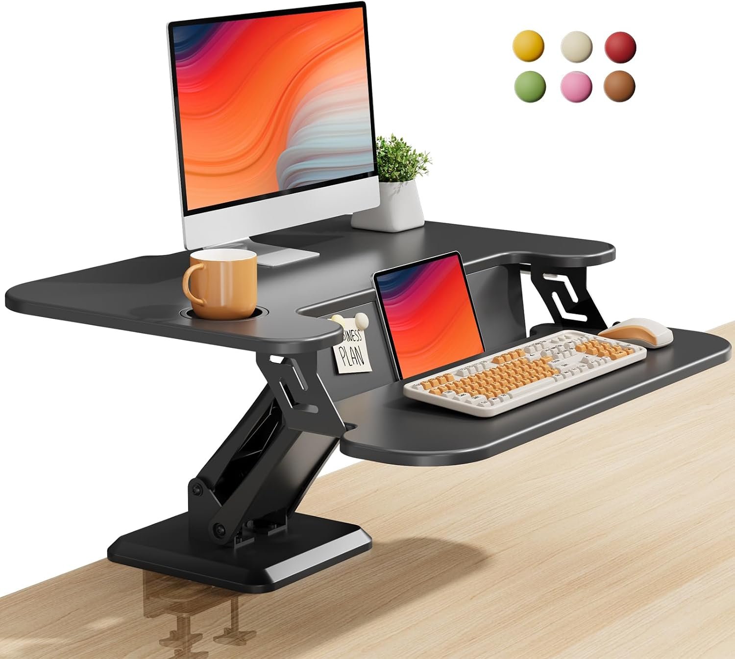 28″ Small Standing Desk Converter with Keyboard Tray, Black
