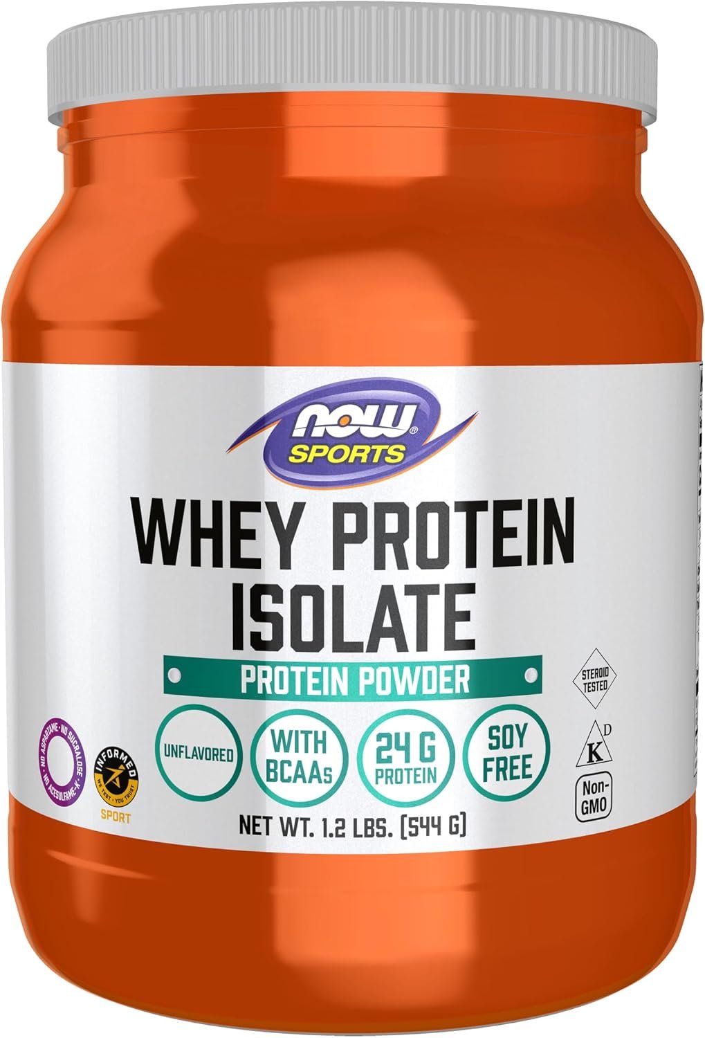 NOW Foods Sports Nutrition, Whey Protein Isolate, 25 g With BCAAs, Unflavored Powder, 1.2-Pound