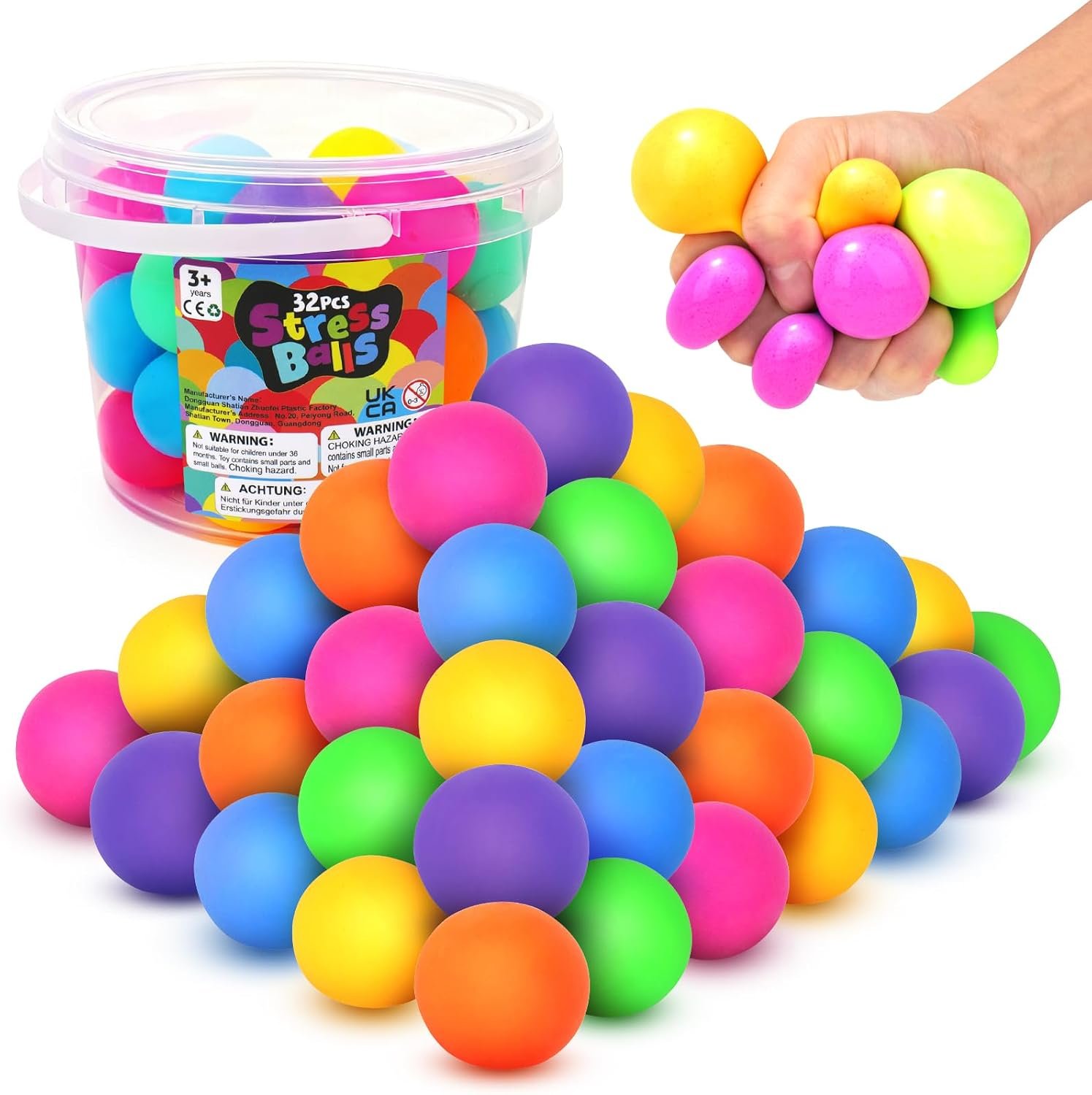 KLT Stress Balls Bulk for Kids and Adults: 32 Pack Mini Squishy Ball for Stress Reduce- Color Changing Sensory Fidget Toy for Autism Kids Calming – Small Prizes for Student Classroom (1.8″)
