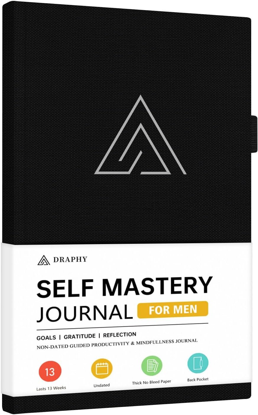 Self-Mastery Journal for Men – Gratitude and Productivity Journal for More Happiness, Positivity, Growth, Mindfulness, Self Care and Reflection – Guided Inspirational Journals for Men & Women (Black)