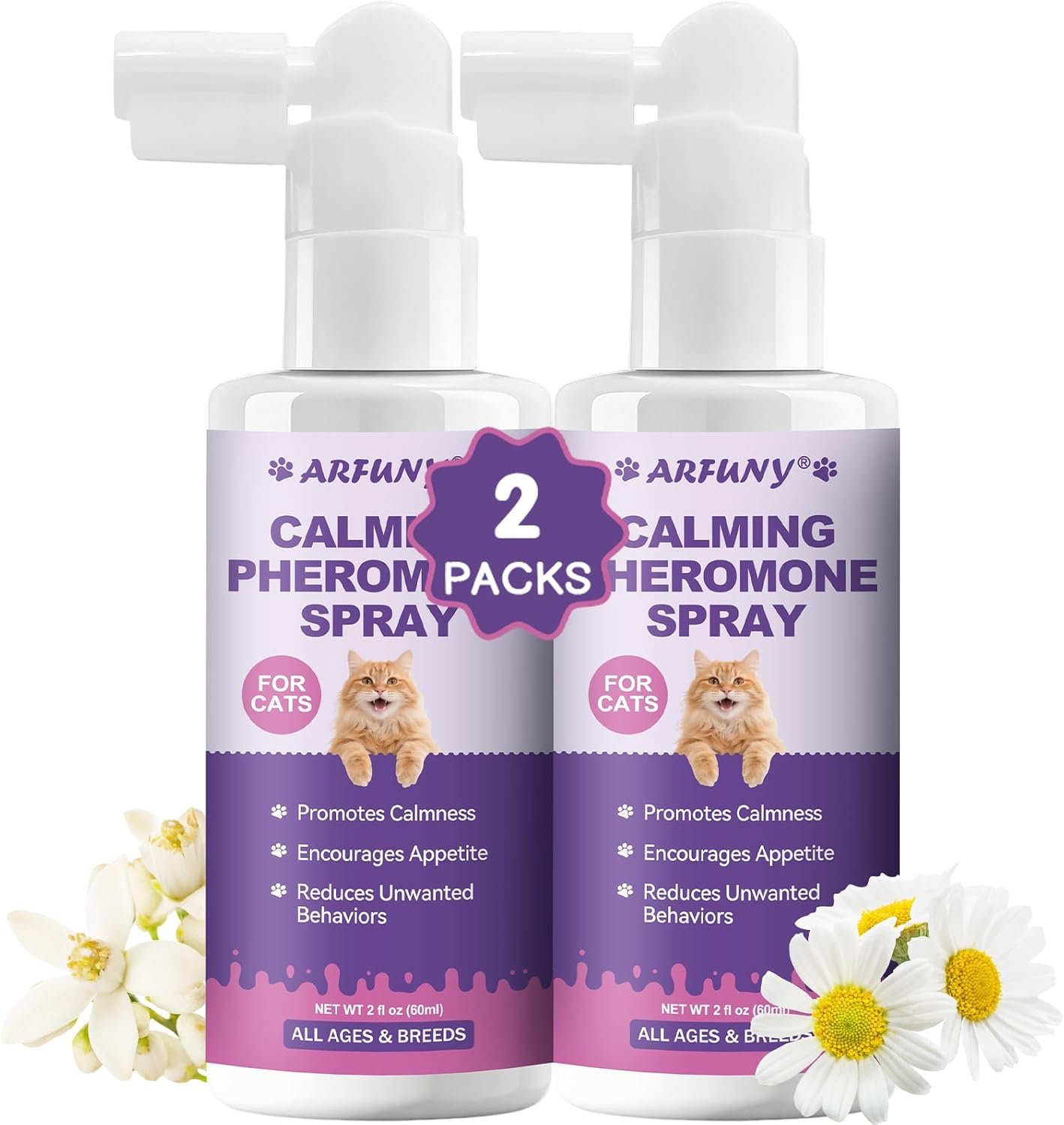 2-Pack Cat Calming Pheromone Spray, Anxiety & Stress Relief, 120ML