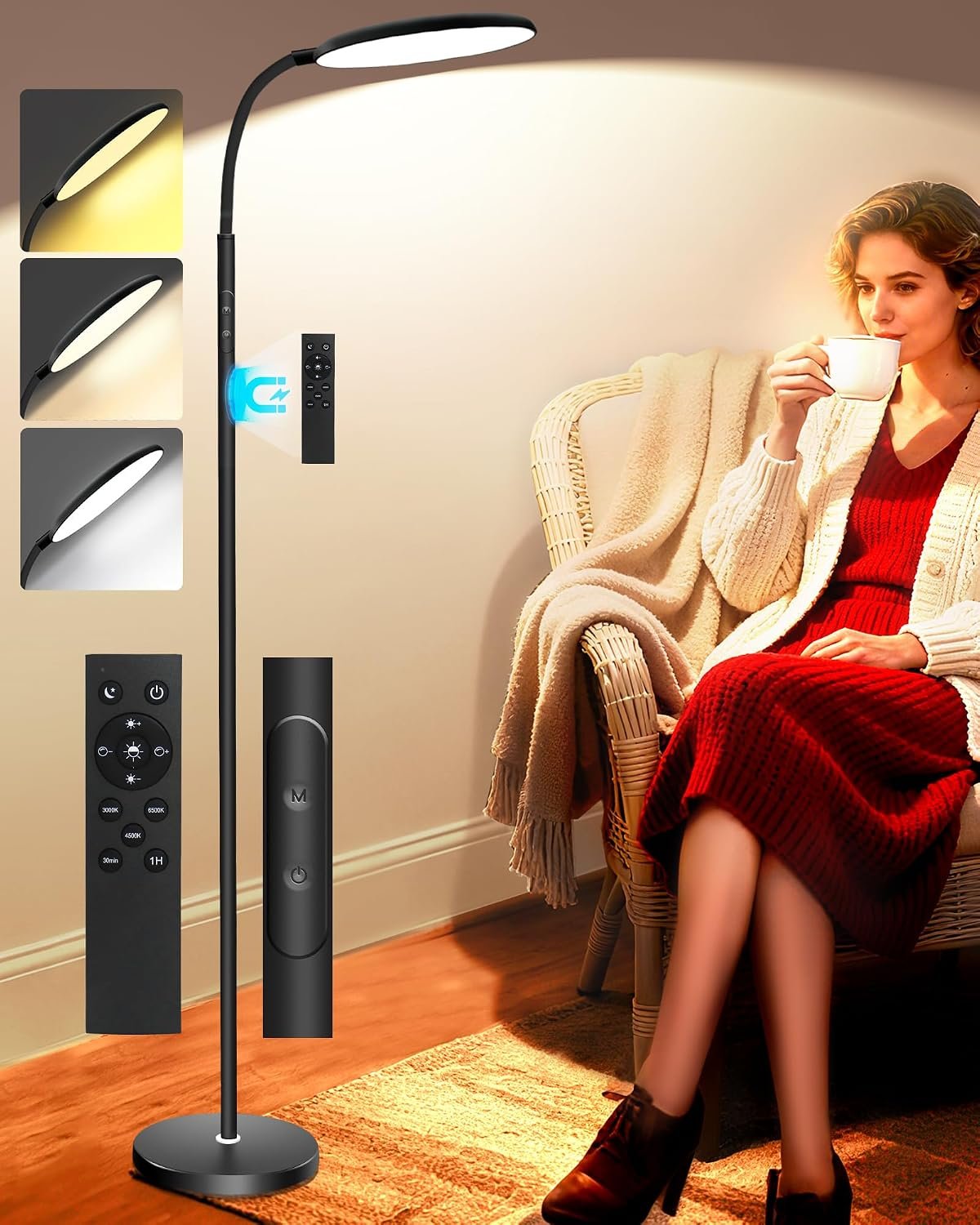 LanAqua 11000 Lux Light Therapy Lamp, UV-Free Sunlight Happy Floor Lamp