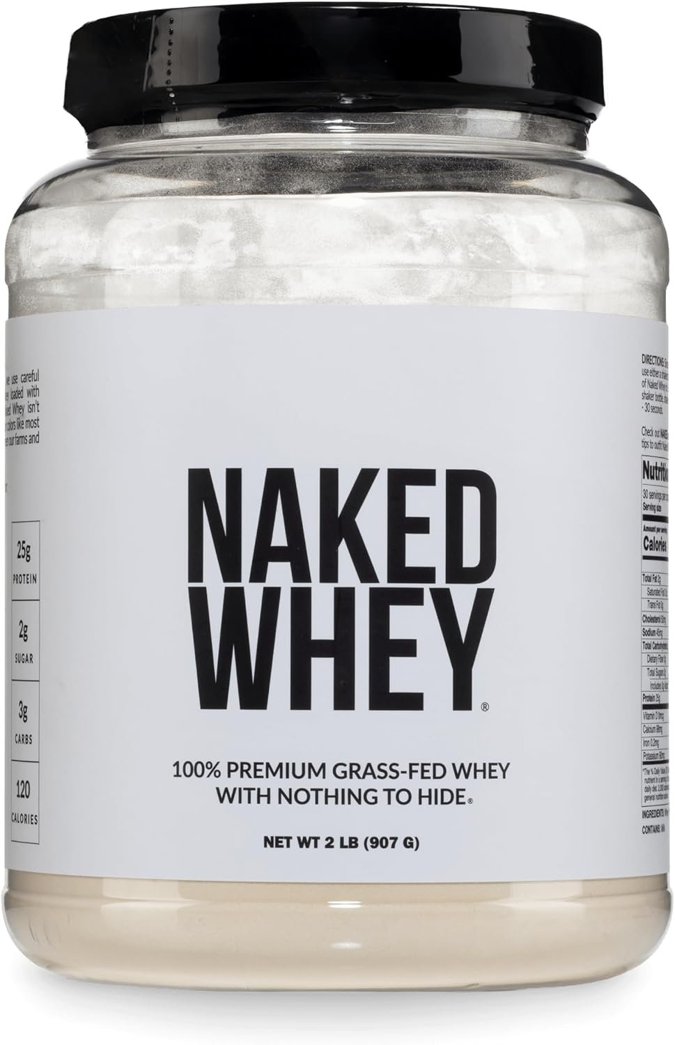NAKED Whey 2LB 100% Grass Fed Whey Protein Powder – Only 1 Ingredient, Unflavored Whey Protein, NSF Certified, Undenatured, Gluten Free, Soy Free, No GMOs, No Preservatives