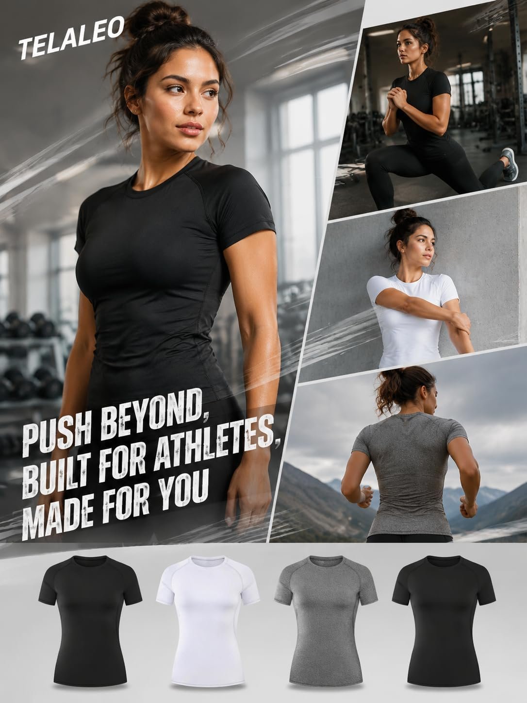 TELALEO 4 Pack Women’s Short Sleeve Compression Shirt Workout Tops