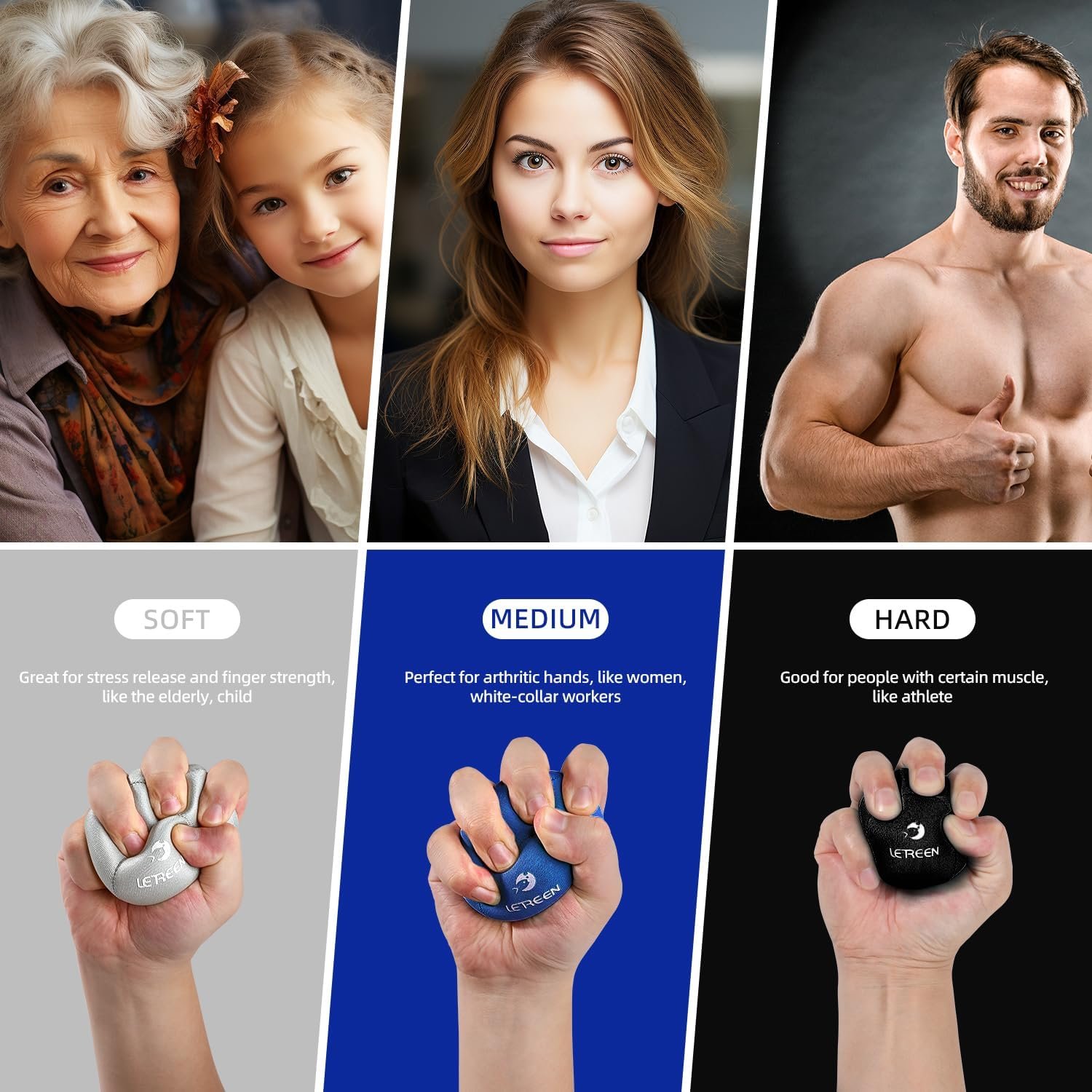 Stress Ball, Tri-Density Stress Balls for Adults