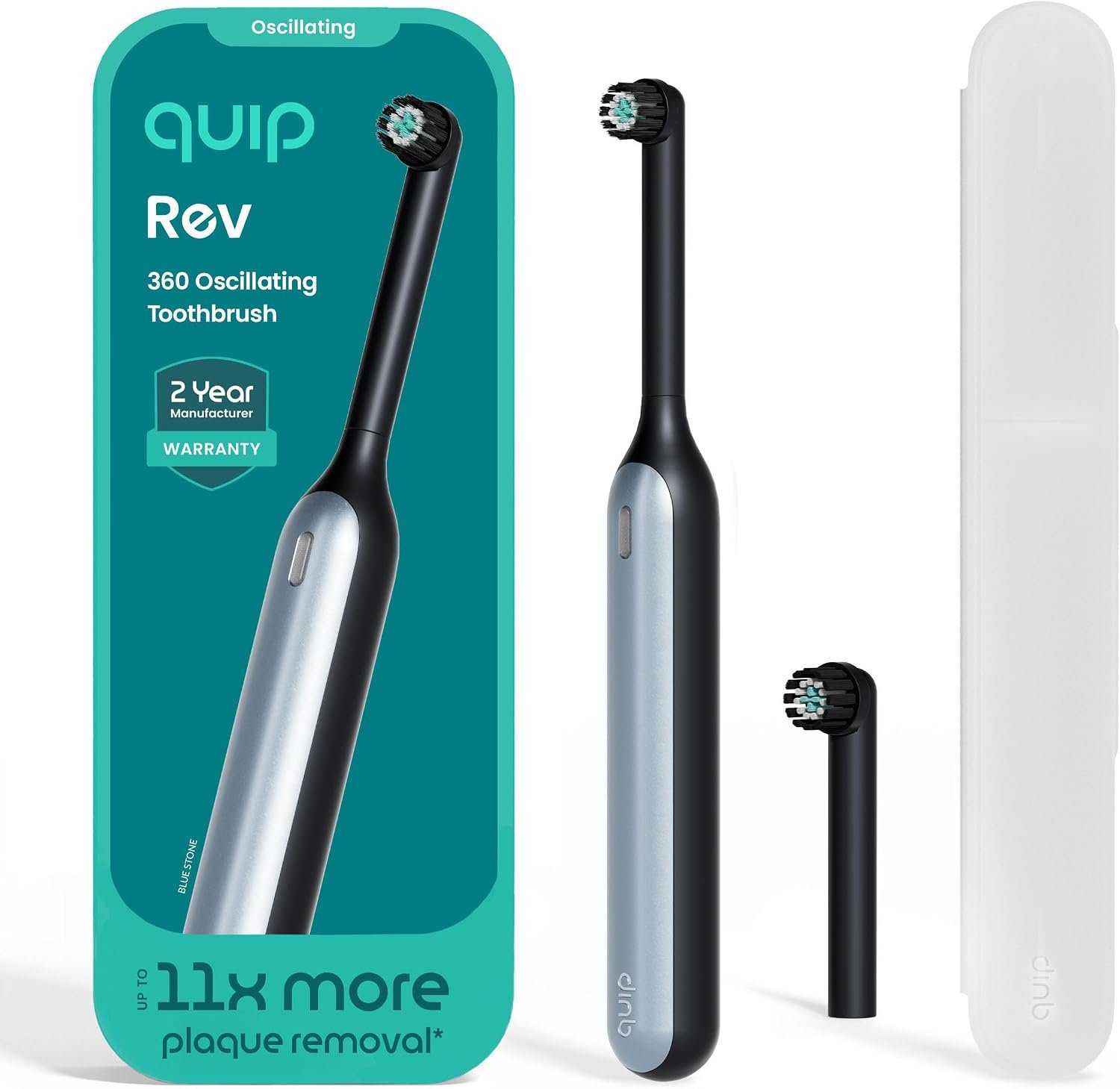 Quip Rev Oscillating Electric Toothbrush, Mirror Mount, Travel, Blue Stone