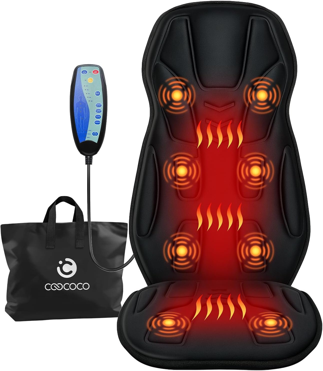 CooCoCo Vibration Back Massager with Heat, Massage Chair Pad with Carry Bag