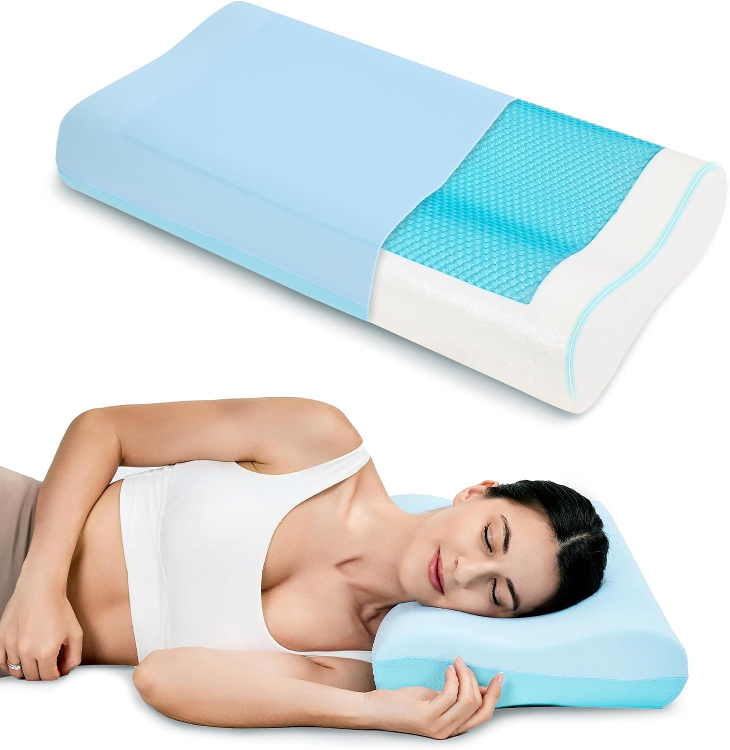 EGOHOME Cooling Gel Memory Foam Pillow, Contour Neck Support, Reversible