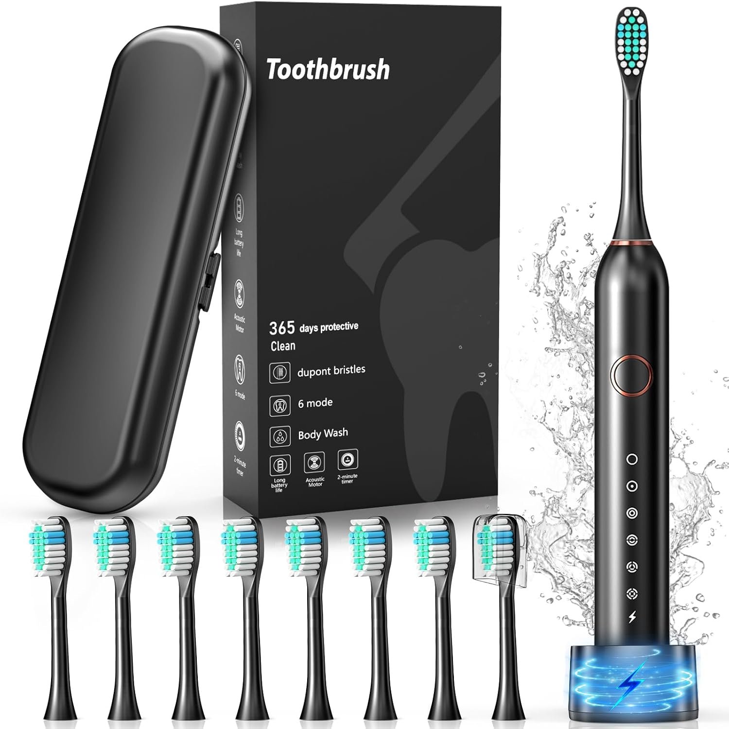 Electric Toothbrush, 40000 VPM Sonic Type for Adults & Teens, Black