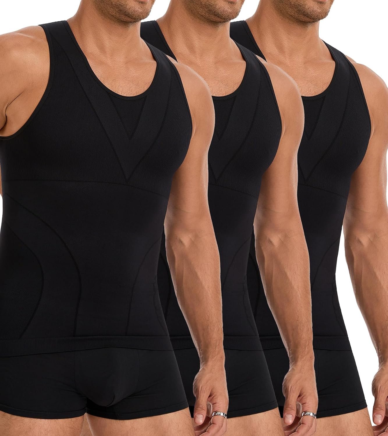 3 Pack Compression Shirt Men’s Tummy Control Body Shaper Tank Top