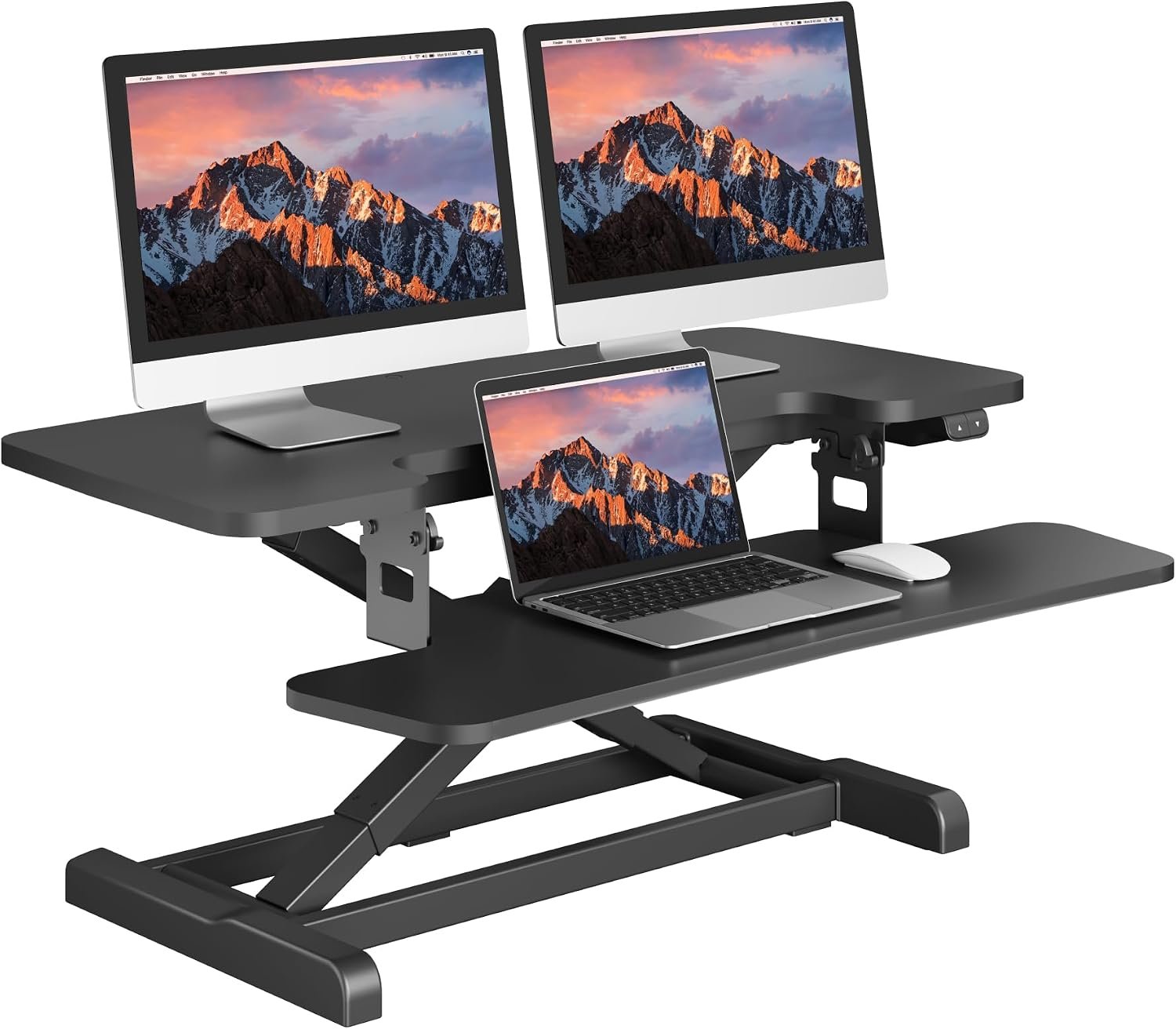 SANODESK 35″ Electric Standing Desk Converter,Height Adjustable Riser for Office Home, Monitor and Laptop Workstation with Large Keyboard Tray, Black Color