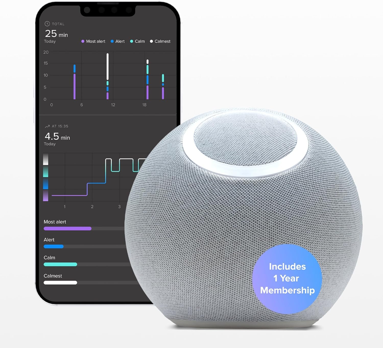 Reflect Orb: Smart Tracker for Stress Relief & Mental Health. Biofeedback Device to Enhance Focus, Reduce Anxiety, Support ADHD, Master Meditation & Mindfullness, Emotional Regulation Self-Care Gift