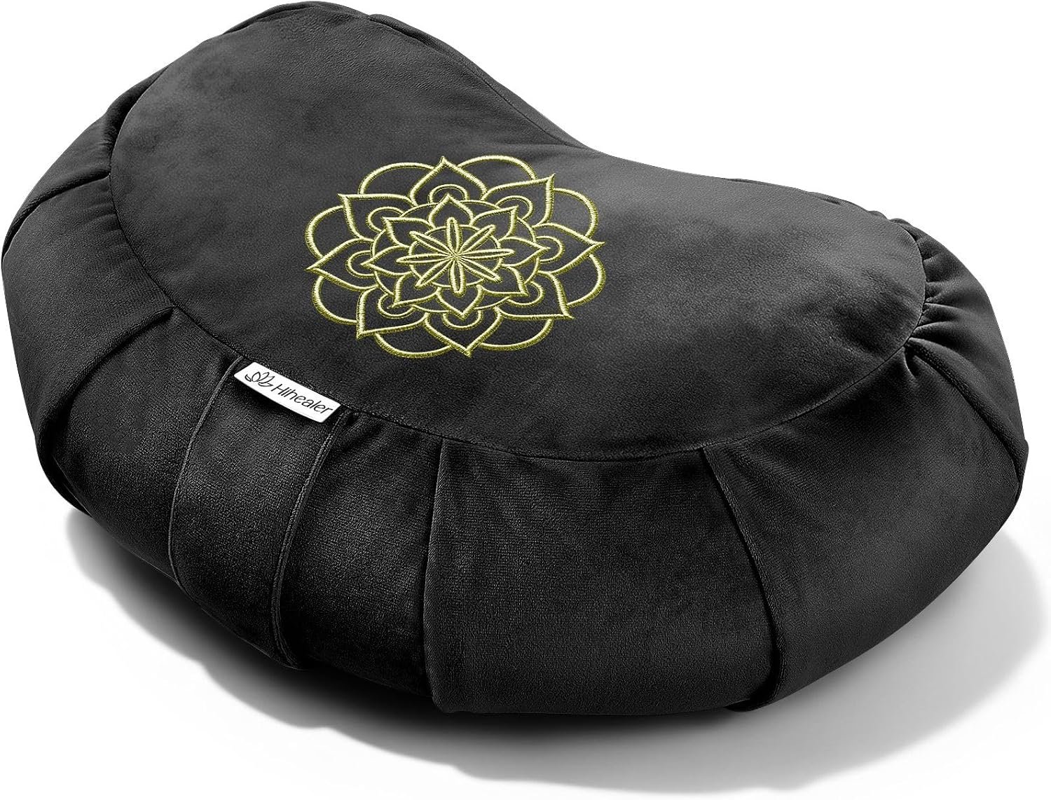 Hihealer Premium Crescent Meditation Cushion, Buckwheat Yoga Bolster Pillow