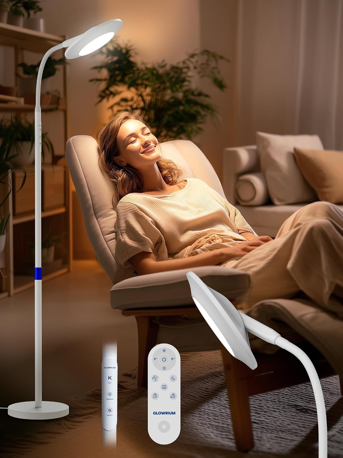 GLOWRIUM 48000 LUX Sunlight Lamp, 36W Task Floor Lamp, Reading Floor Lamp