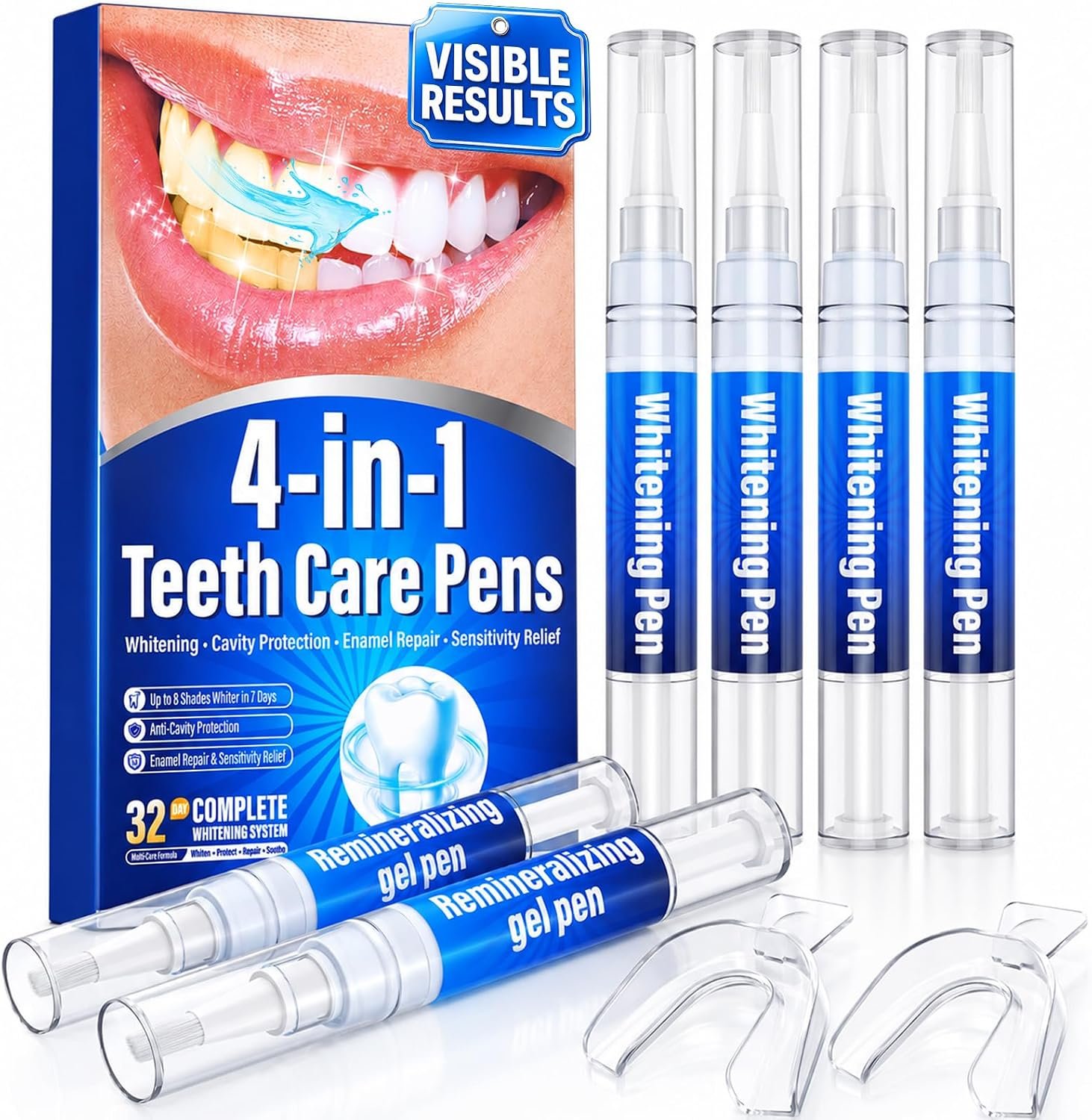Teeth Whitening Pen Kit – 35% Carbamide Peroxide, Stain Removal, 4 Whitening Pens + 2 Remineralizing Pens, Enamel Repair, Anti-Cavity, Sensitive Teeth Care, 6 x 0.14 FL Oz(Mild Mint)
