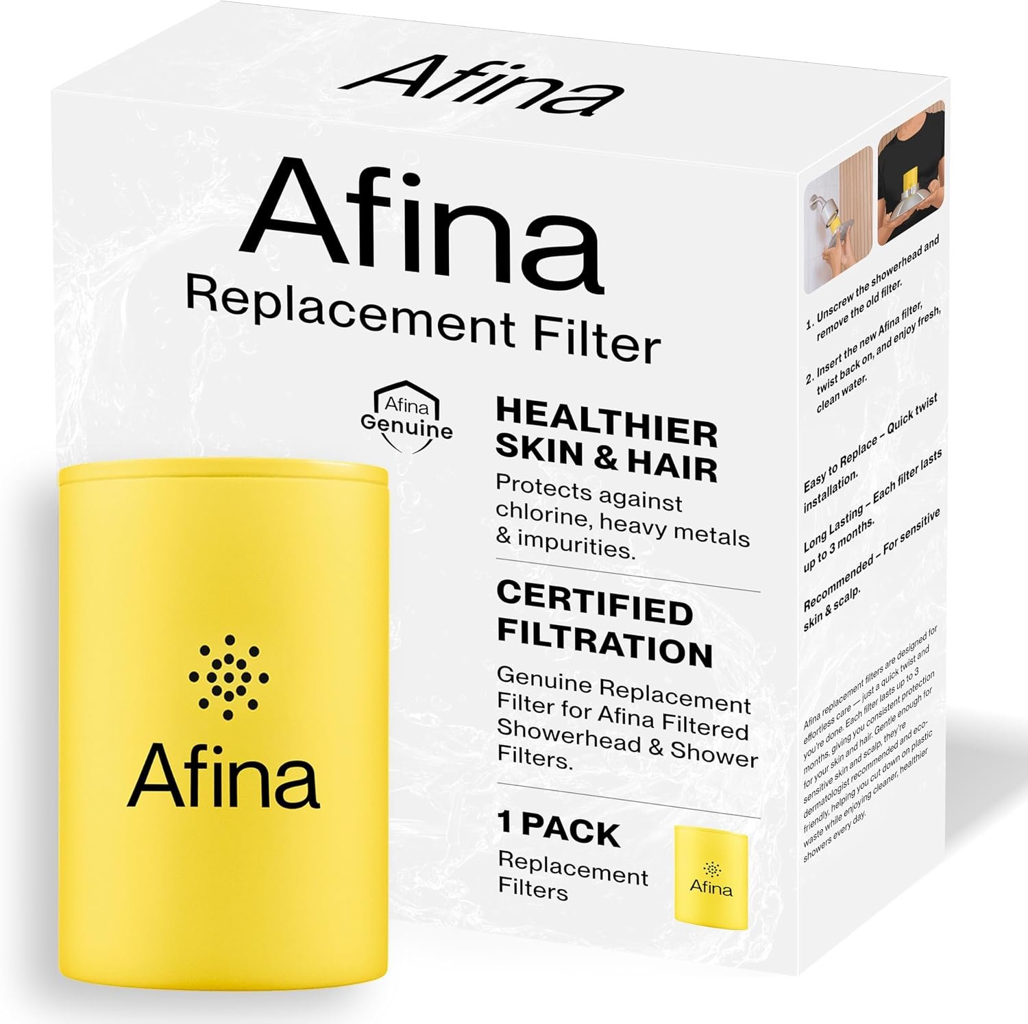 Afina Replacement Filter for Filtered Shower Head, Hard Water – 1 Pack