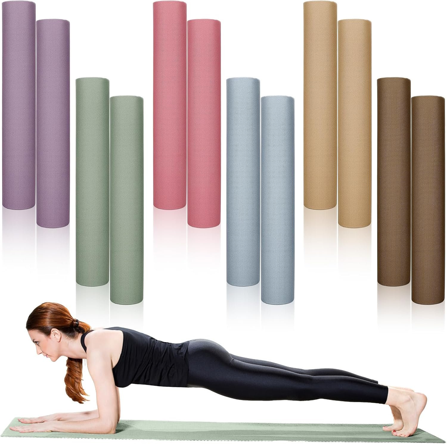 Timgle 12 Pack Yoga Mat Bulk, 4mm Thick Extra Long Sports Mat Anti Slip Tear Resistant Yoga Exercise Set for Fitness Stretching Home Workout Gym and Studio
