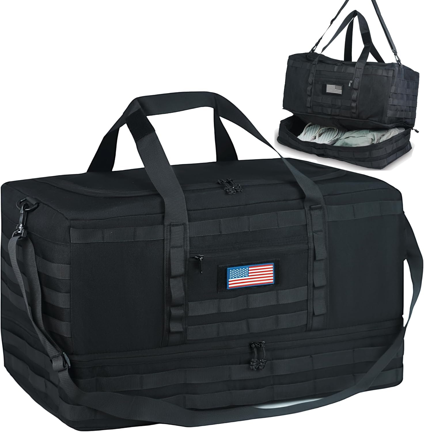 KOKKOYA Tactical Duffle Bag for Men Carry on Bag with Compartments 44L