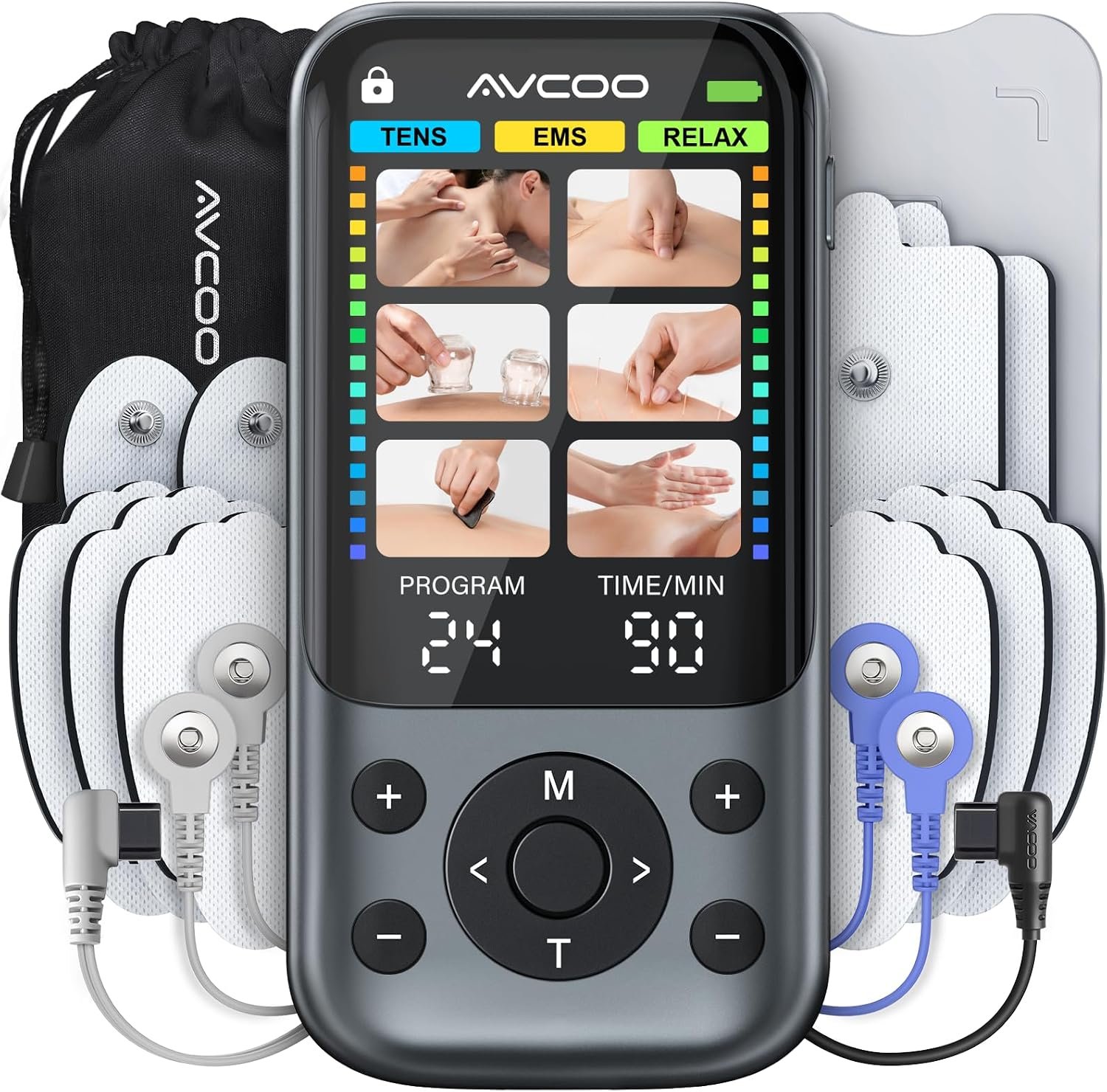 AVCOO Color Screen 24 Modes TENS Unit Muscle Stimulator for Pain Relief