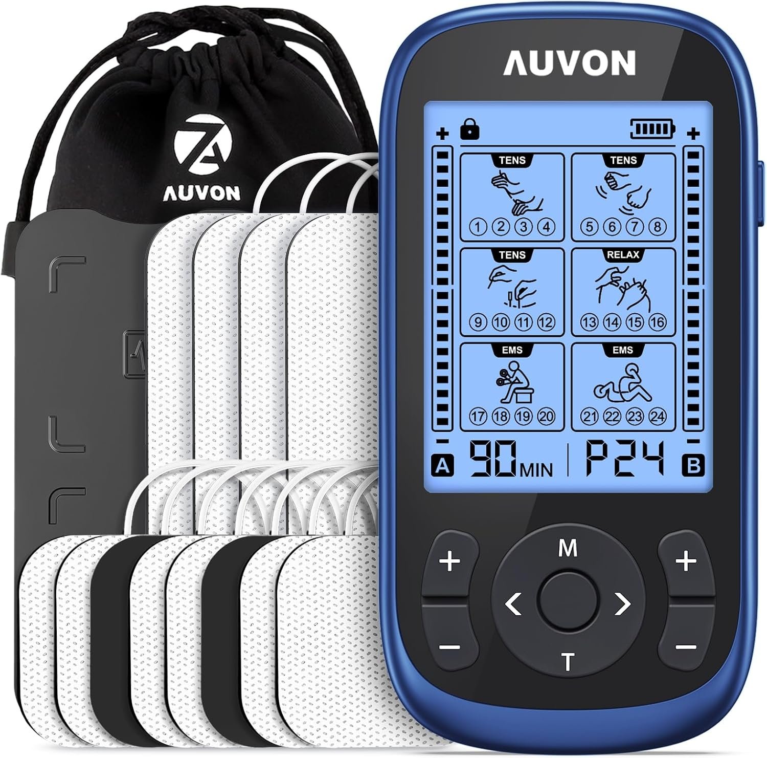 AUVON 3-in-1 TENS Unit Muscle Stimulator, 40 Levels for Gradual Pain Relief