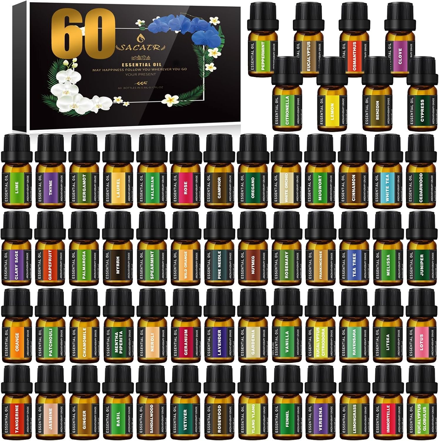 SACATR 60 Pcs Natural Essential Oil Sets,Fragrance Oil Scent (60 * 5ML)