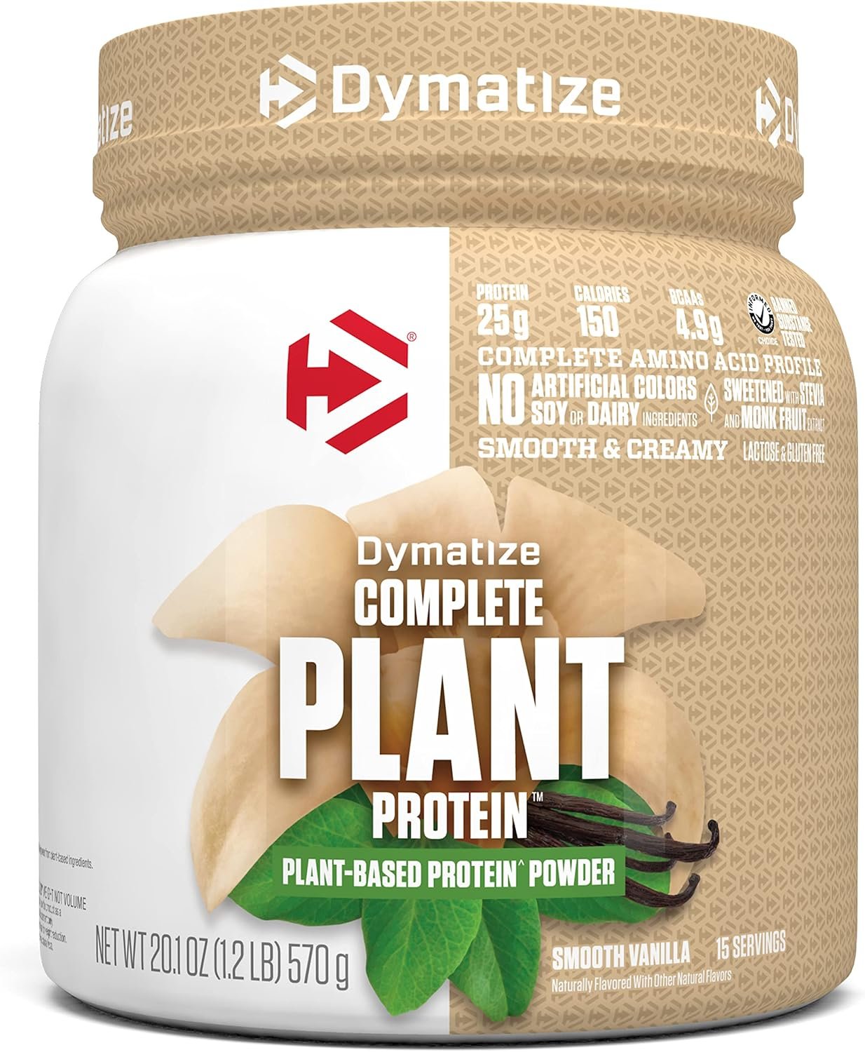 Dymatize Vegan Plant Protein, Smooth Vanilla, 25g Protein, 4.8g BCAAs, Complete Amino Acid Profile, 15 Servings