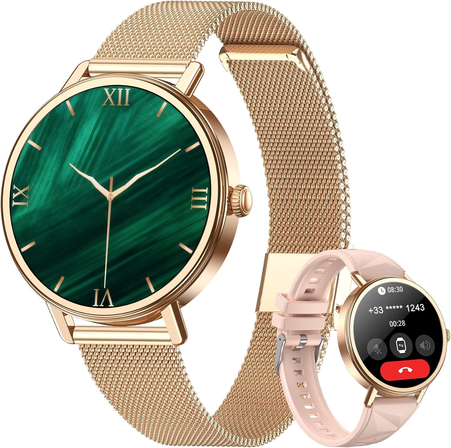 Blackview Smart Watches for Women Android/iPhone,Answer/Make Calls,1.26”HD Fitness Watch with AI Voice/Heart Rate/SpO2/Sleep Monitor/2 Bands, 100+ Sports Modes, IP68 Waterproof Smartwatch