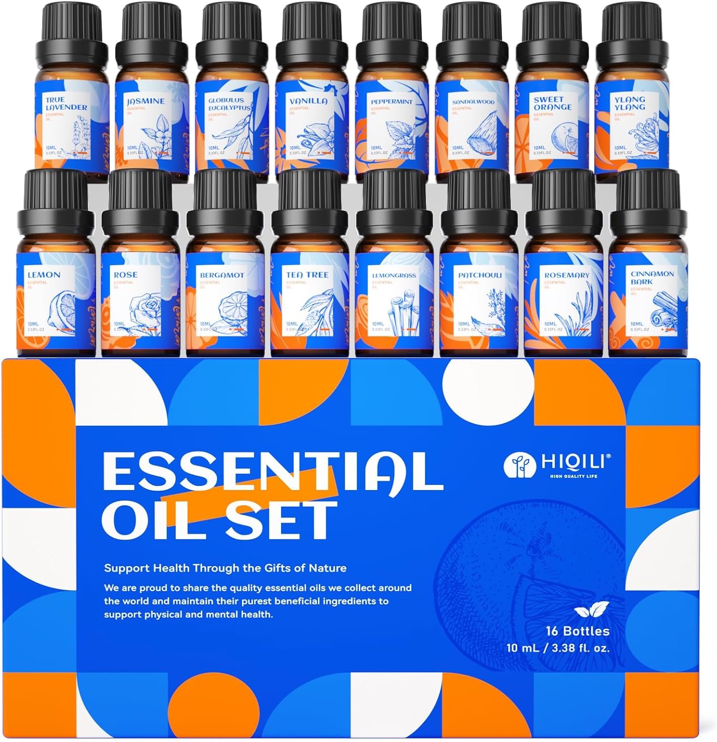 HIQILI Top 16 Essential Oils Set for Skin, Aromatherapy & Home Use