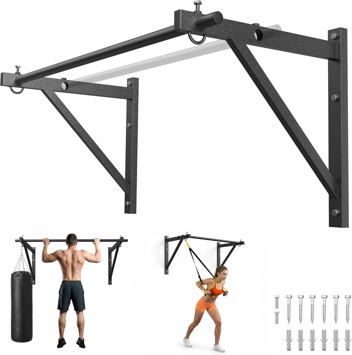HANDBODE Wall Mounted Pull Up Bar for Doorway, 52”/36” Chin Up Bar