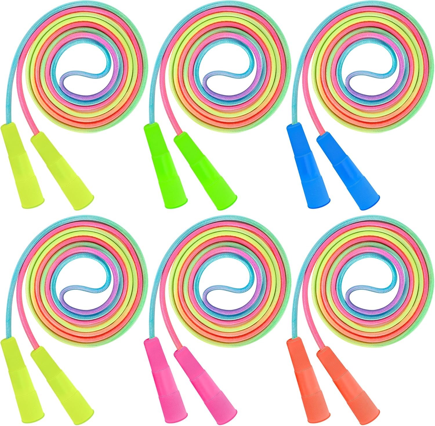 6 Pack Jump Rope for Kids, Adjustable Length Nylon Skipping Ropes for Kids