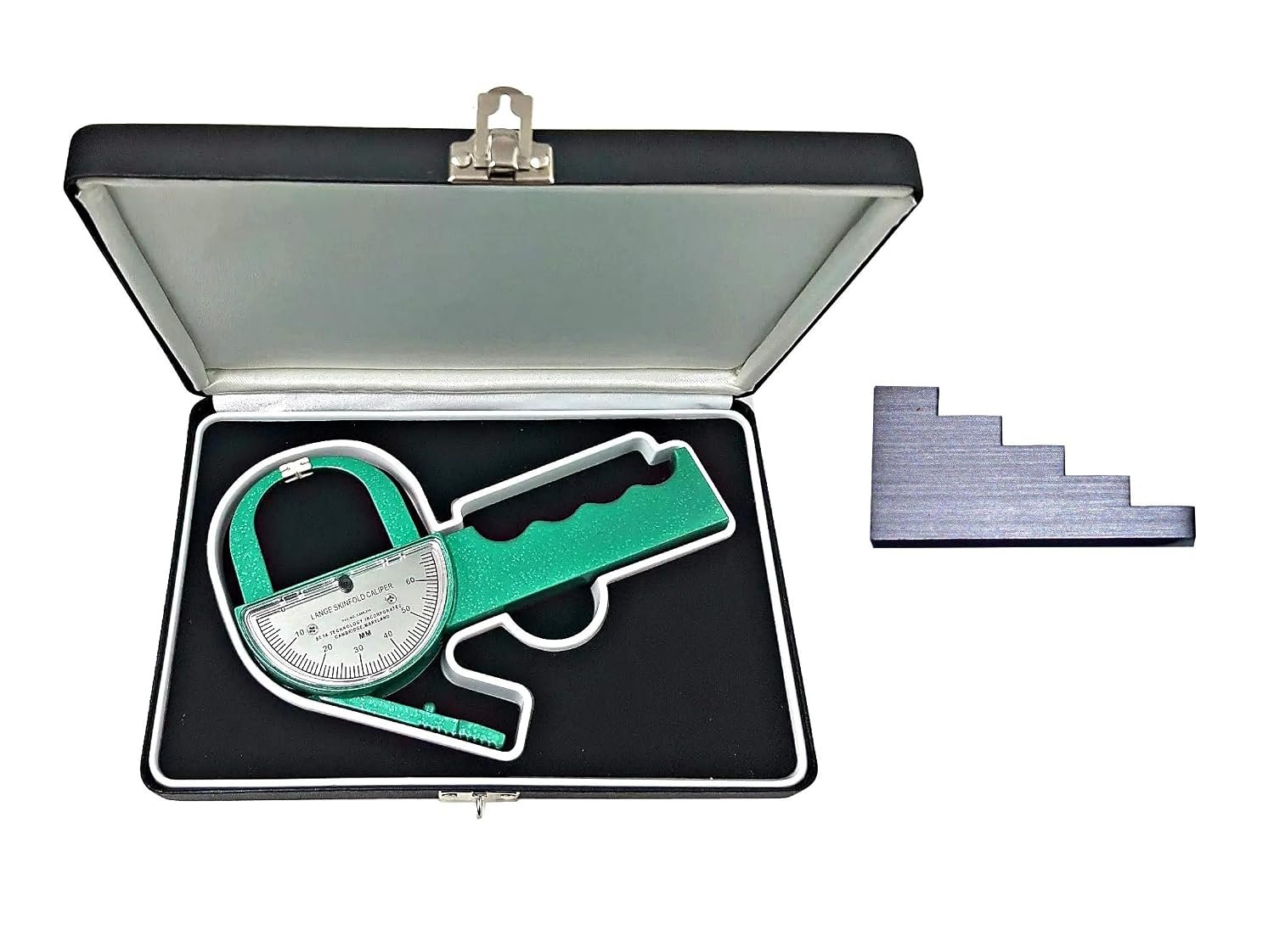 Lange Skinfold Caliper with 5-Step Calibration Block, Compact Hard Case, and Instruction Manual with Charts to Measure and Calculate Body Fat Percentage, 1.0 mm Accuracy, Professional Quality