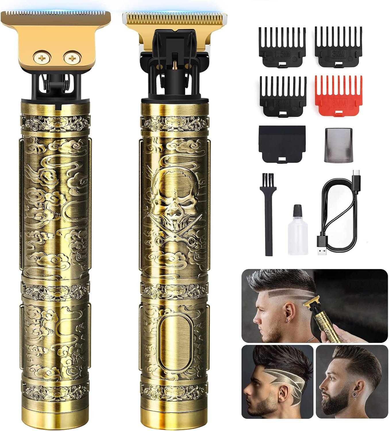 YOGINGO Professional Hair Trimmer for Men, Cordless Rechargeable Beard Trimmer Hair Clippers for Men, Metal Body Cutting Grooming Kit, Beard Shaver Barbershop, Bronze