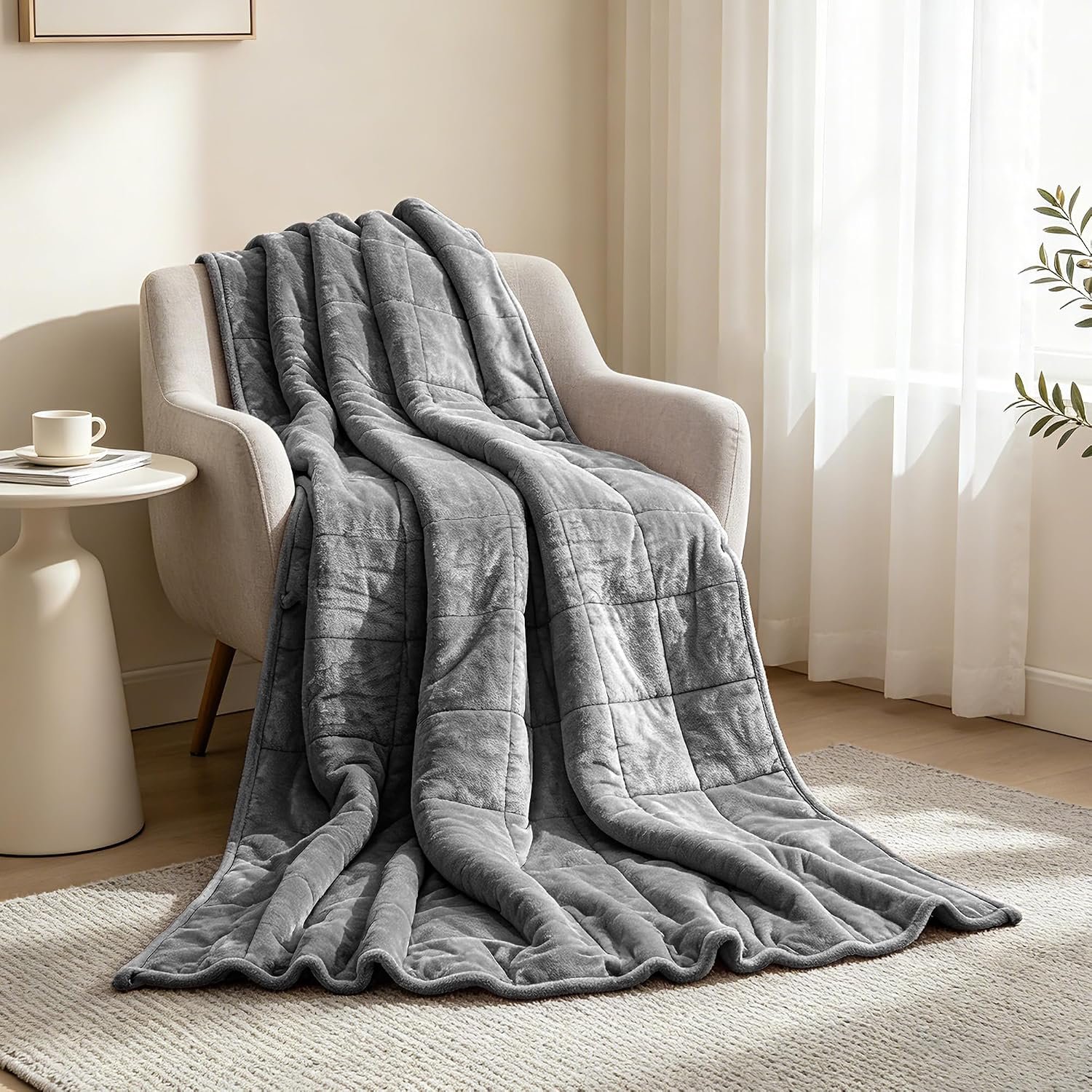 Soft Fuzzy Sherpa Fleece Weighted Blanket for Adults, Grey, 60″ x 80″