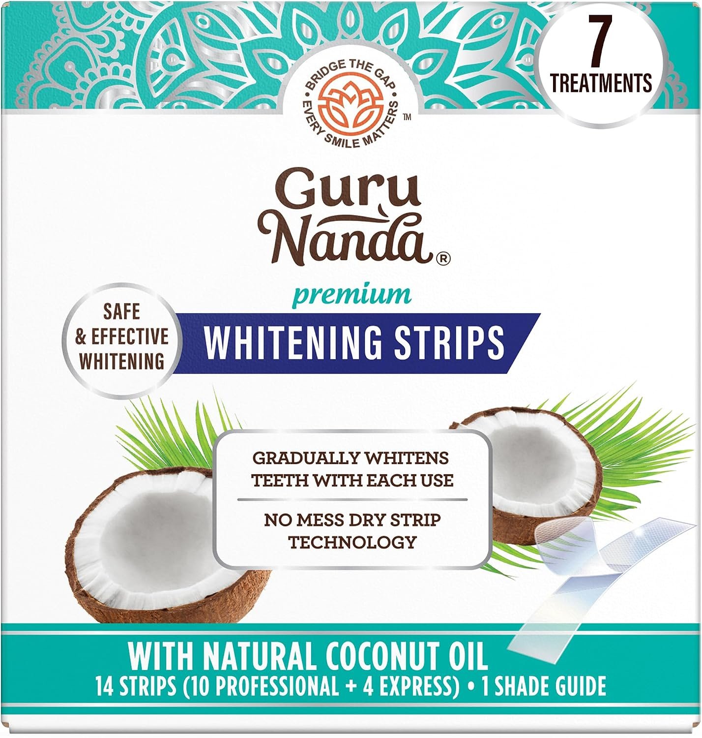 GuruNanda Teeth Whitening Strips – 4X Whiter Teeth, 7-Day Whitening Kit