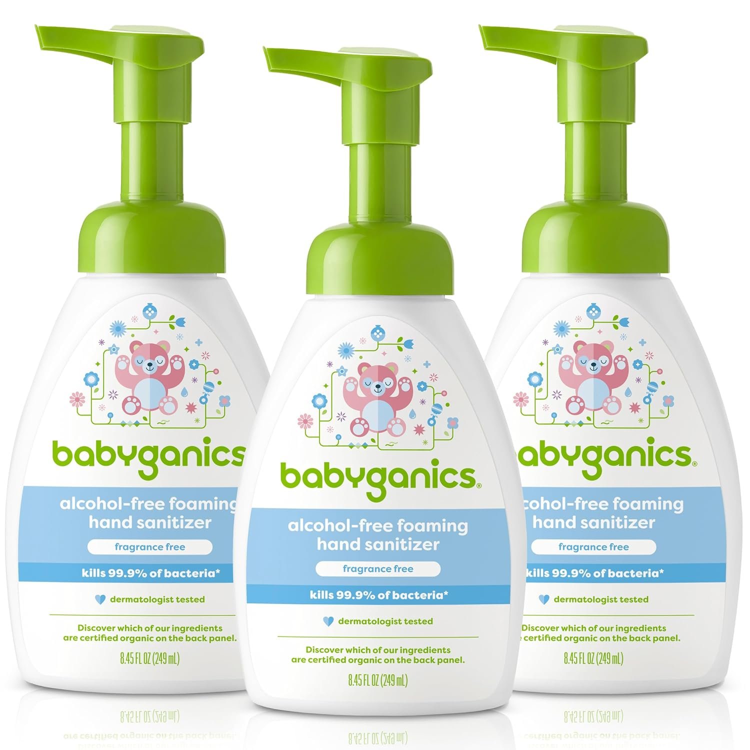 Babyganics Alcohol-Free Foaming Hand Sanitizer, Pump Bottle, Fragrance Free, 8.45 oz, 3 Pack