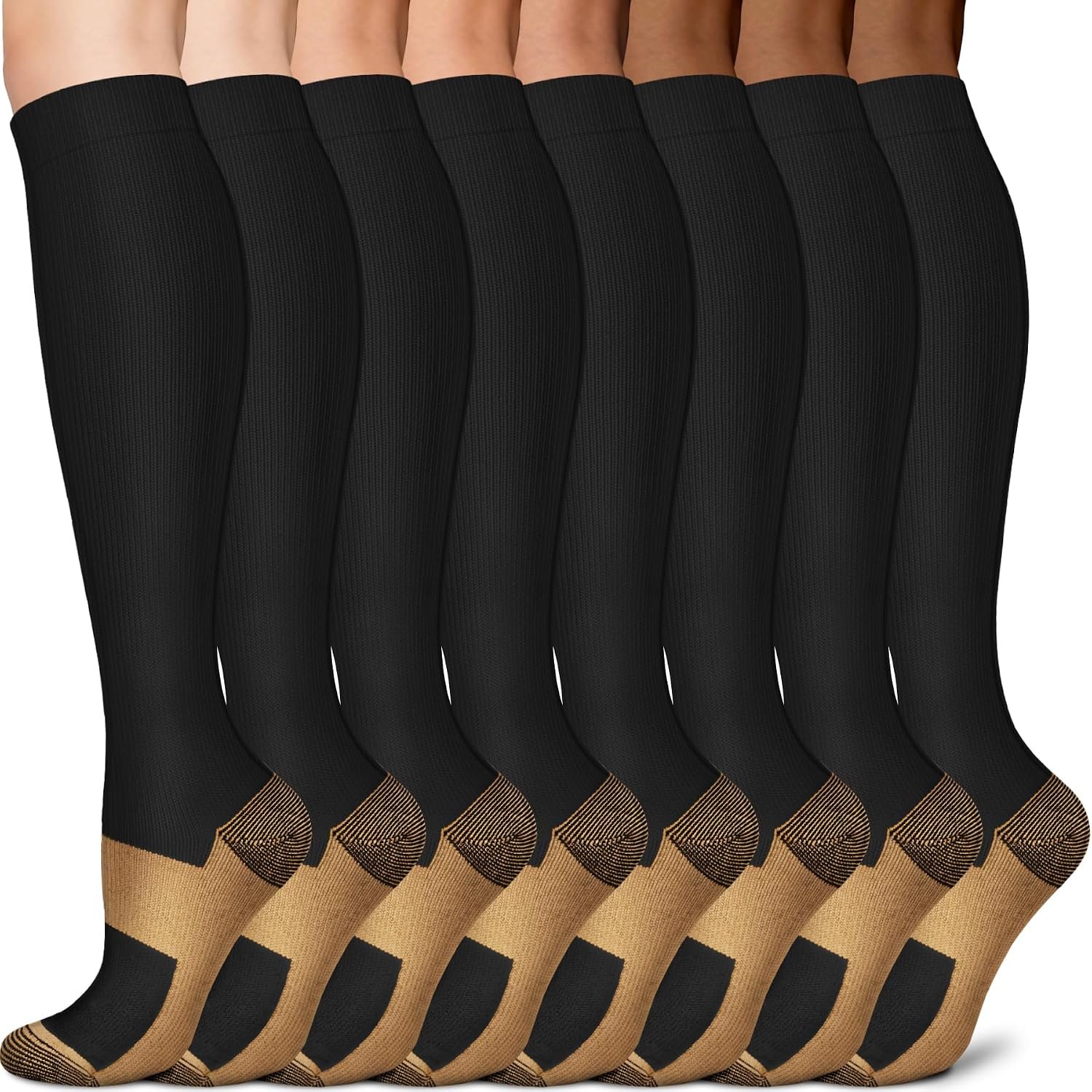 Sooverki Copper Compression Socks for Men & Women 8 Pack 15-20mmHg – Knee High Stockings Best Support for Running Athletic