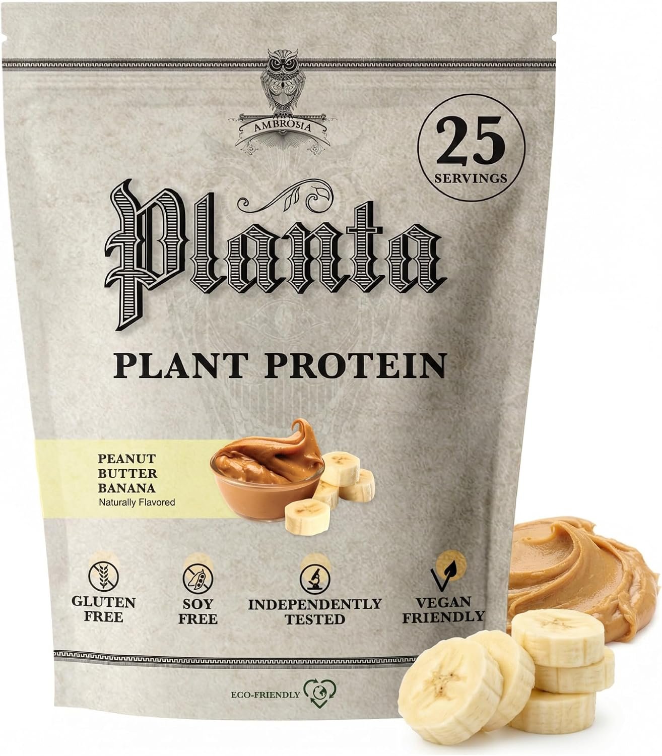 Ambrosia Plant Based Protein Powder 20g | Clean Vegan Pea Protein Powder | Gluten & Dairy Free, Keto Friendly, No Added Sugar | 25 Servings | Peanut Butter Banana