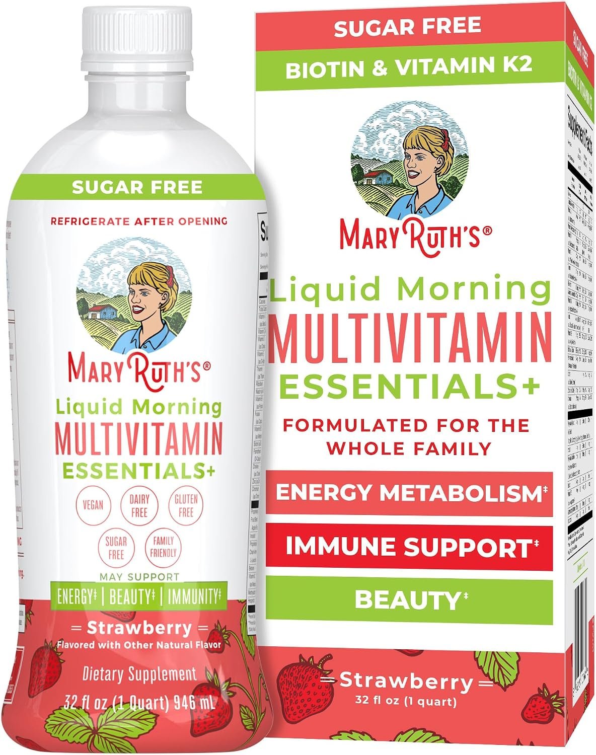 MaryRuth’s Liquid Morning Multivitamin Essentials+, 2 Flavors, Vegan, 32oz