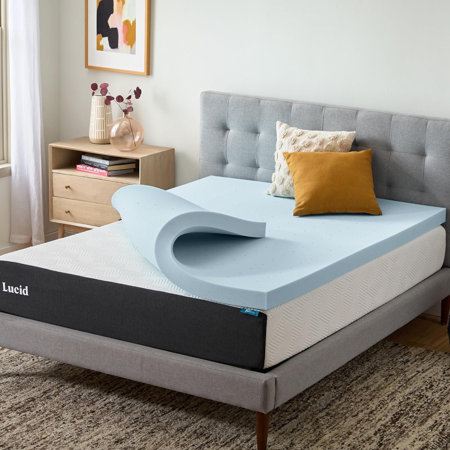 Lucid 3 Inch Memory Foam Mattress Topper, Full Size – Cooling Gel Bed Topper – Preassure-Relieving Deep Plush Feel – Ventilated Breathable Design – CertiPur Certified – Dorm Room Essentials