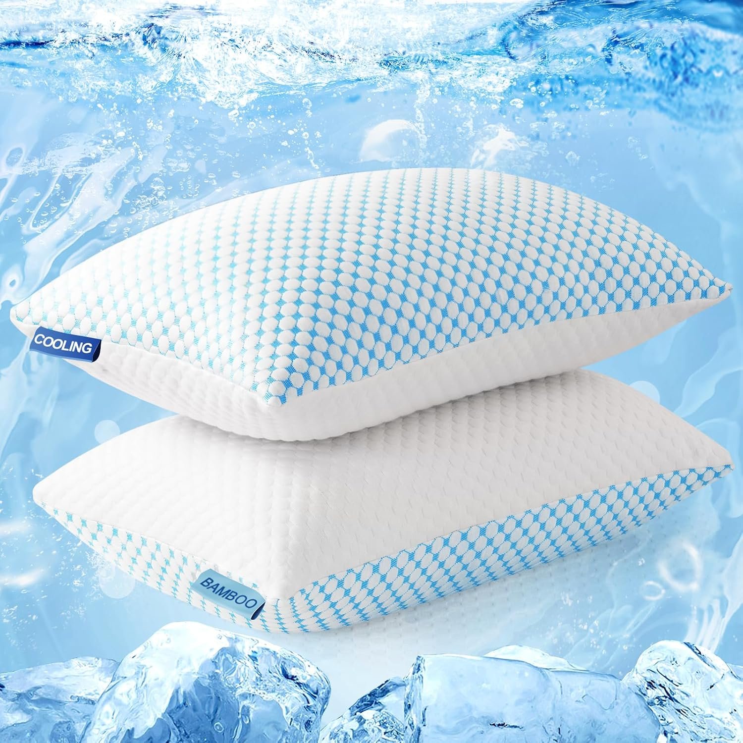 EASELAND Cooling Standard Size Firm Pillows, Shredded Memory Foam Set of 2