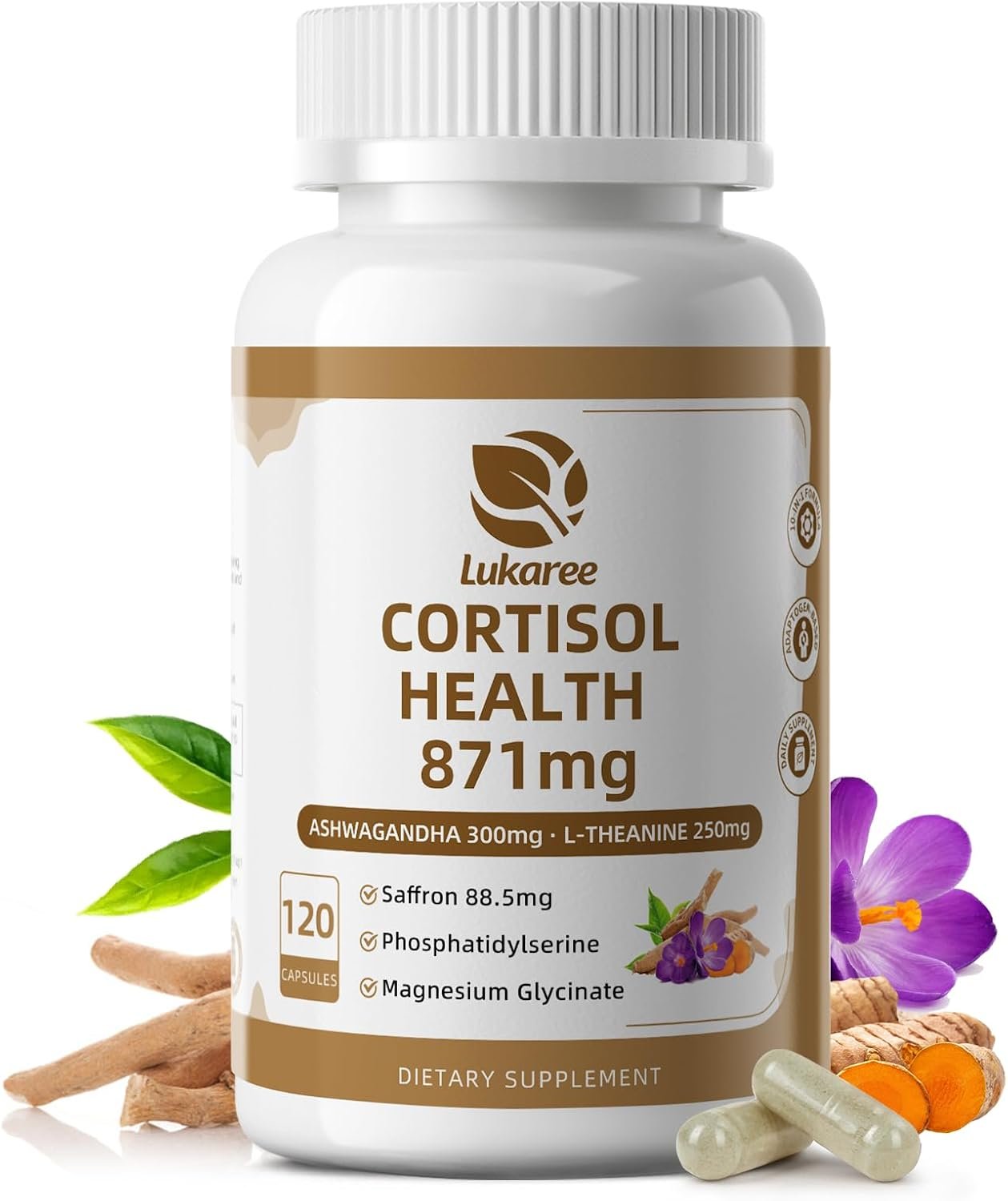 10-IN-1 Cortisol Supplements with 88.5 mg Saffron, KSM-66® Ashwagandha