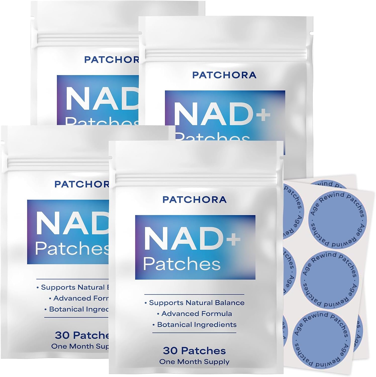 NAD+ Patches 4 Pack (120 Patches) Plant-Based Transdermal Lifestyle Support Patch Daily Wearable Wellness Patches for Women & Men 120 Day Supply